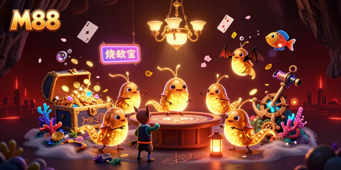 M88 offers dynamic online gaming experiences with glowing characters lighting up an engaging casino scene.