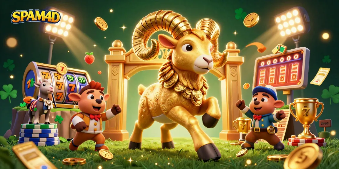 Gertakan SPAM4D dengan domba emas berlari menuju jackpot di kasino online.