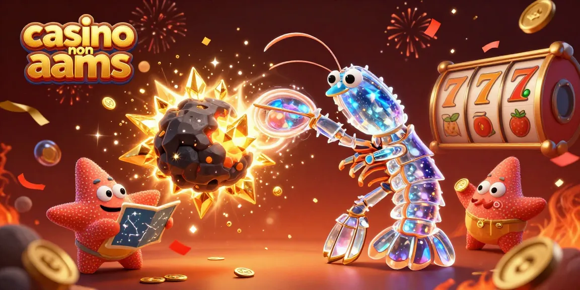 Immagine di un gambero mantide samurai galattico in azione nel casino non AAMS, esplodendo asteroidi in gemme e monete.