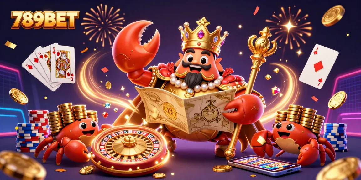 Experience immersive gaming with 789BET's golden crab emperor and vibrant casino elements in dynamic action.