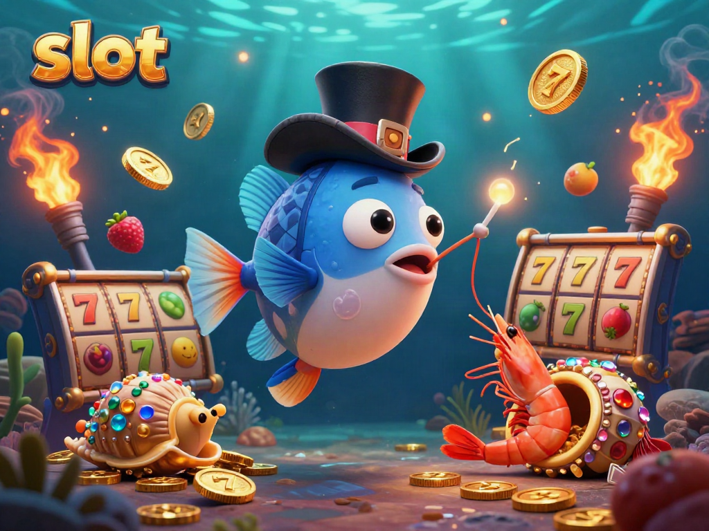 Experience the thrill of slot gaming with a vibrant anglerfish, a pirate shrimp, and a treasure snail in a 3D underwater world.