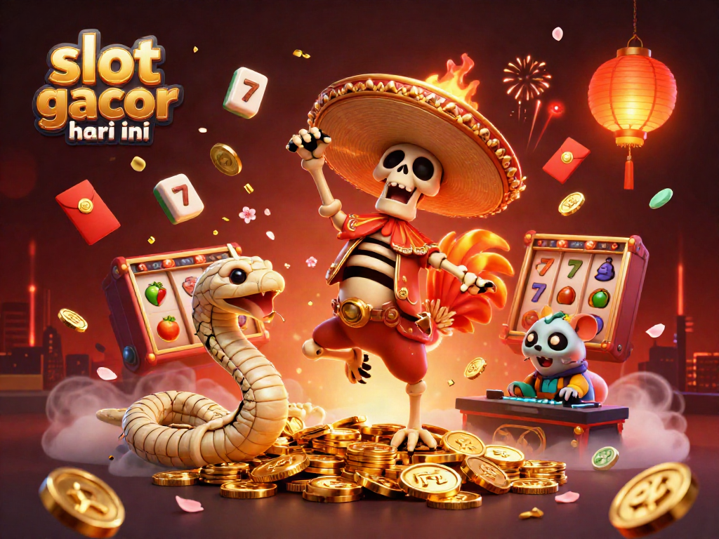 Experience the thrill of slot gacor hari ini with an animated scene of a mariachi rooster and games.