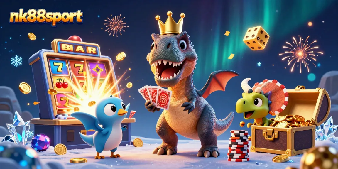 Bet on exciting games at nk88sport with a fun-filled scene including playful characters and vibrant casino elements.