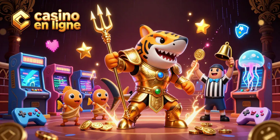 Plongez dans l'univers captivant du casino en ligne avec un requin tigre en armure et une animation dynamique.