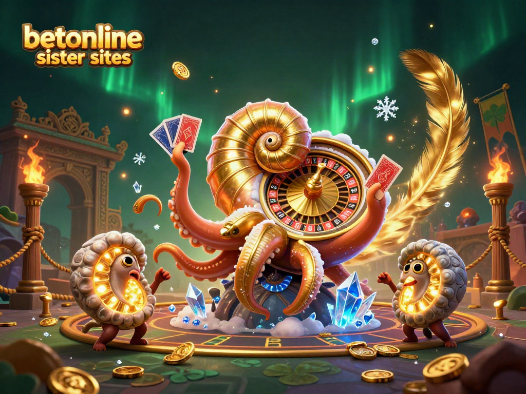 Engage in betting excitement with BetOnline sister sites, featuring a vibrant casino illustration.