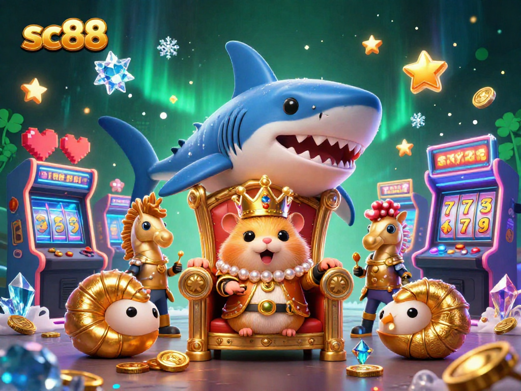 Join the thrilling world of sc88 with the golden hamster king in a vibrant casino scene