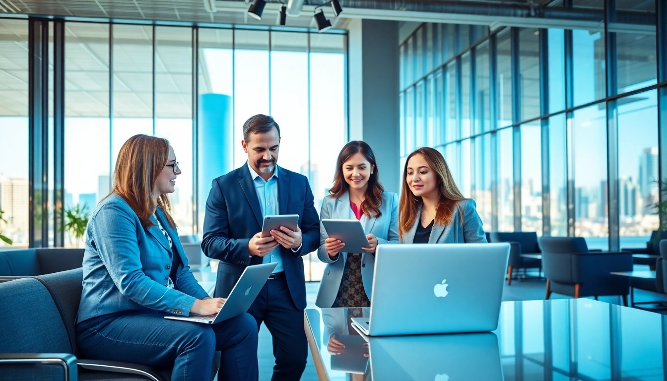 Engaging IT consultant discussing enterprise IT solutions with diverse professionals in an office setting.