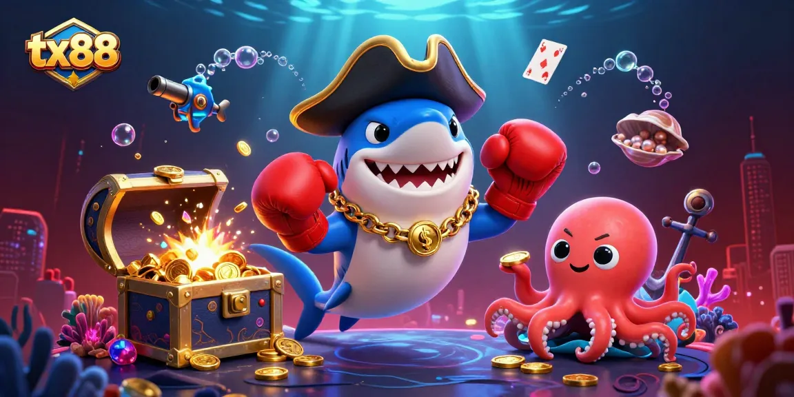 Engage with thrilling tx88 gambling adventures featuring dynamic characters, gold coins, and underwater treasures.