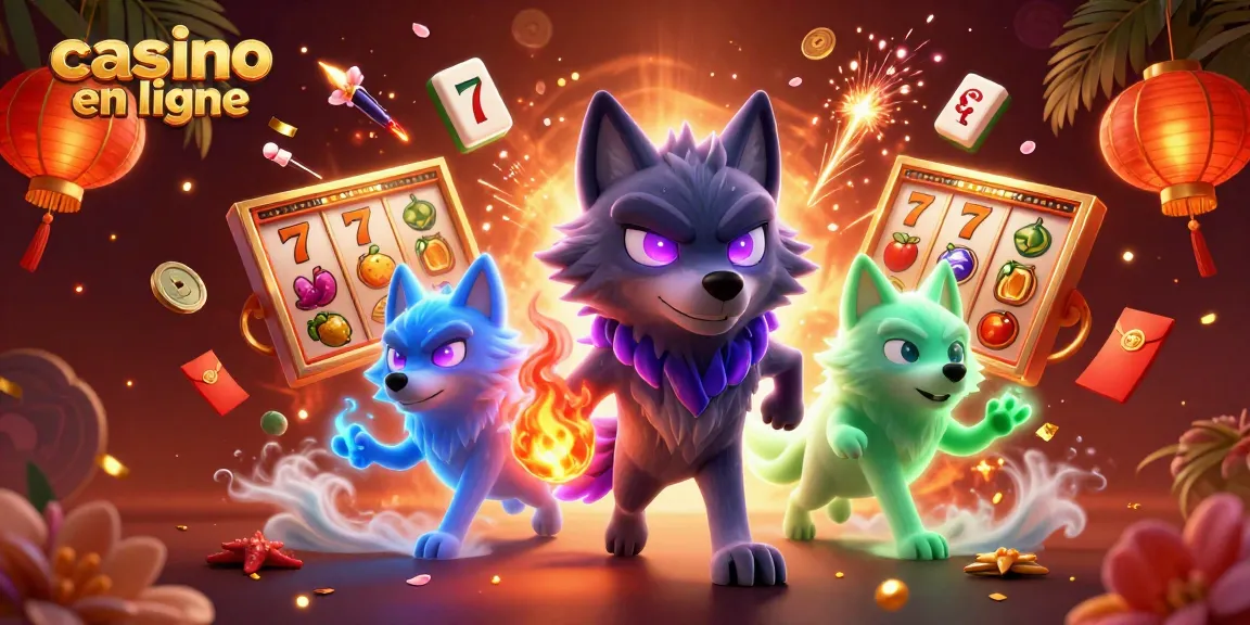 Découvrez les jeux de casino en ligne avec un loup spectral et des éléments traditionnels, ambiance vibrante.