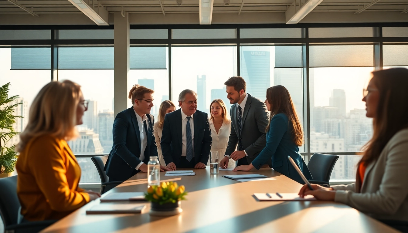 Engaging scene depicting temporary staffing agencies professionals collaborating in a modern office.