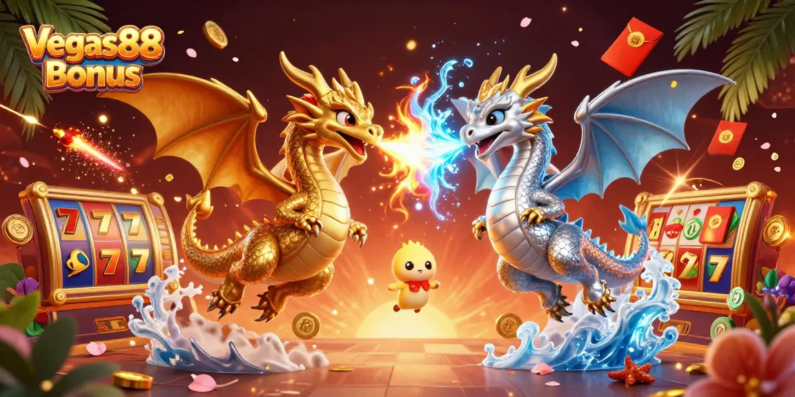 Experience the thrill of winning with Vegas88 Bonus illustrated as vibrant dragons and gaming elements