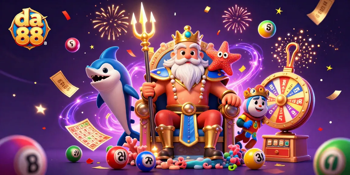 Experience the excitement of lottery games with da 88 in a vibrant 3D scene featuring characters and dynamic elements.