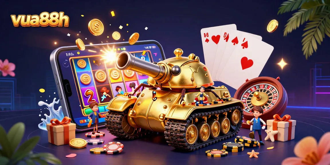 Experience thrilling gaming action with vua88h's dynamic casino illustration featuring a golden beetle tank.