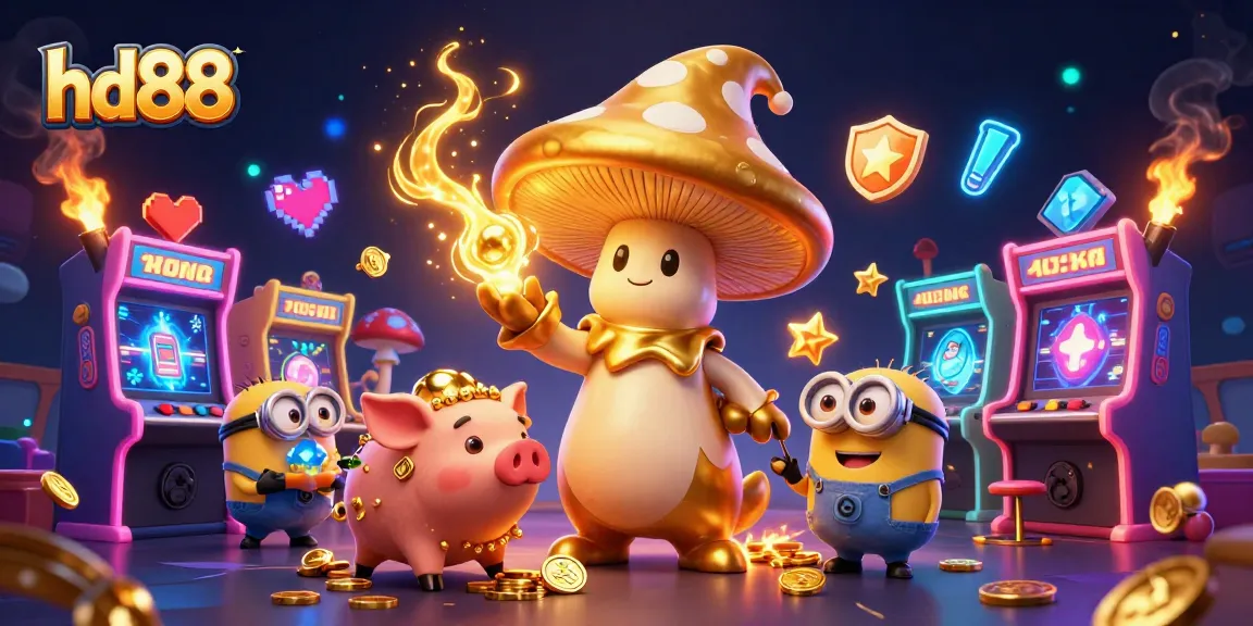 Join the magic of hd88 with a golden wizard and treasure-hunting pig in a vibrant casino adventure.