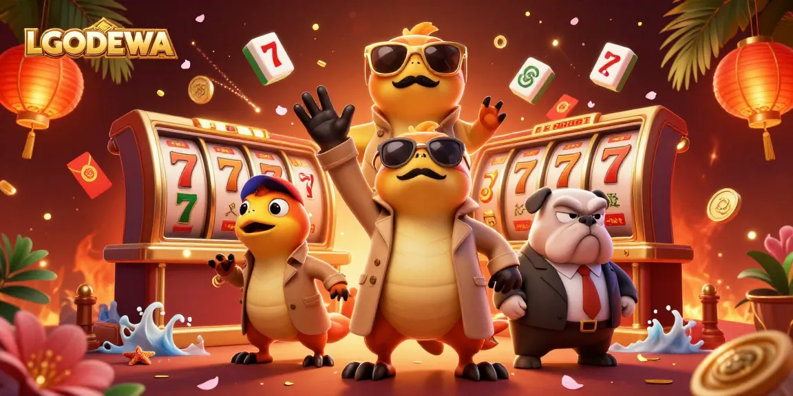 Engage with LGODEWA to explore a vibrant casino scene featuring three raptors cleverly disguised, emphasizing gaming excitement.