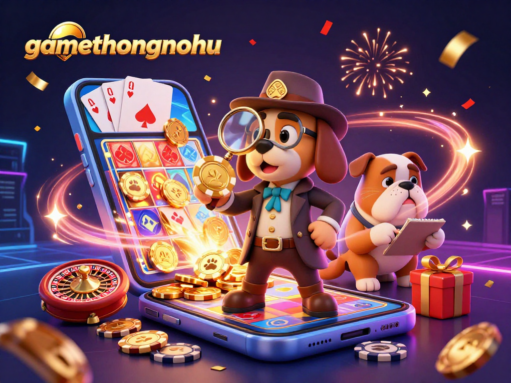 gamethuongnohu wins with 3D detective discovering poker chip clues in a vibrant casino scene
