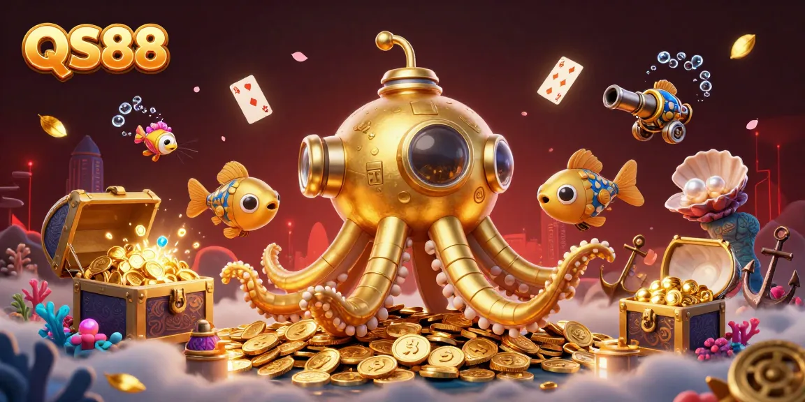 Experience thrilling gameplay at QS88 with a vibrant 3D kraken submarine exploring treasures.