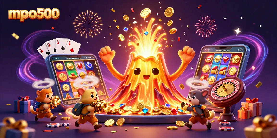 Experience thrilling gameplay with mpo500, featuring vibrant casino elements and gold eruptions.
