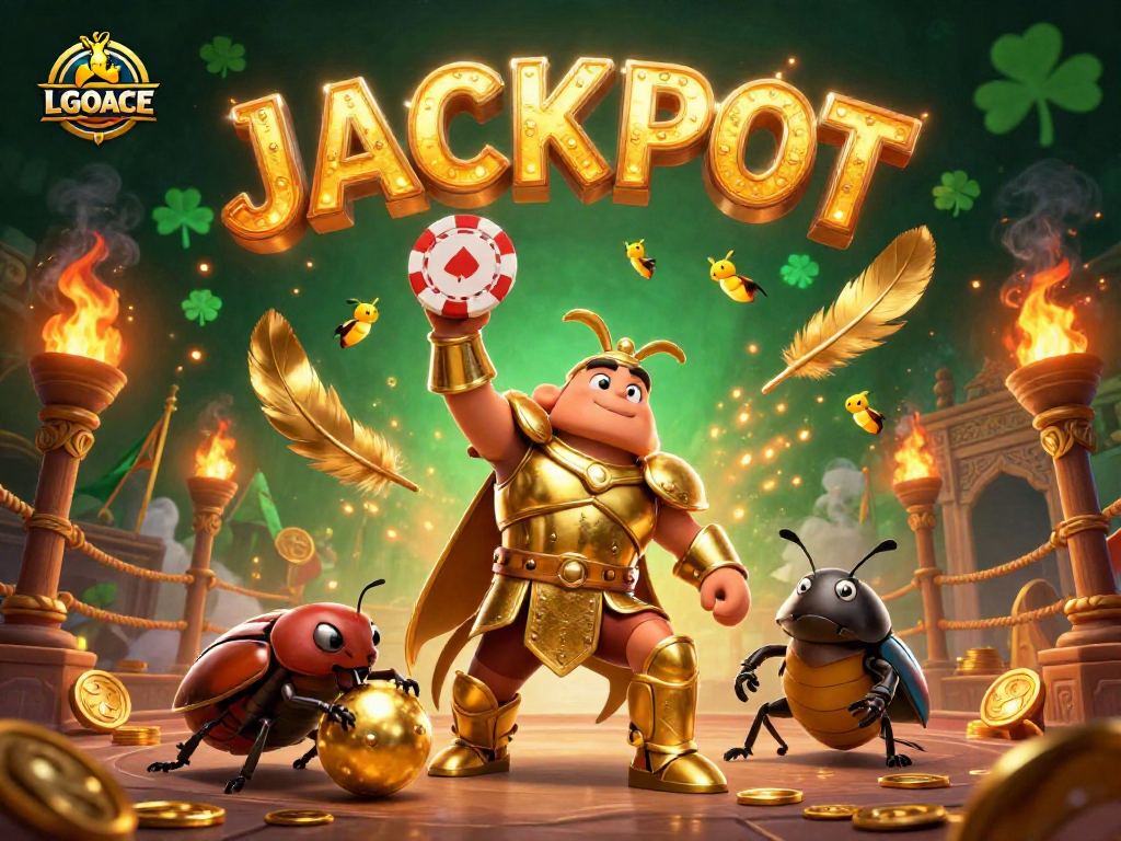 Join the LGOACE winning moment as beetles celebrate with poker chips and jackpot vibes.