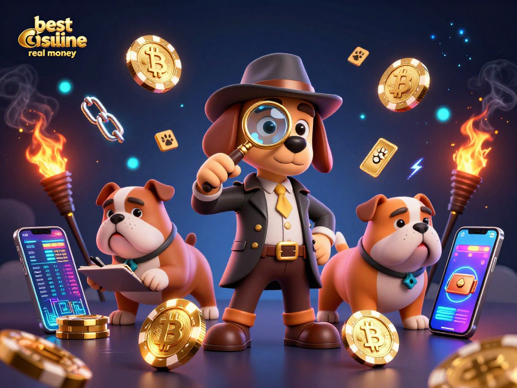 Explore the treasure hunt in the best online casinos real money scene with vibrant characters and crypto elements.