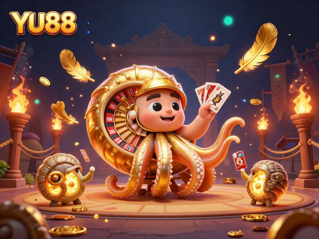 Engage in thrilling YU88 casino games with a vibrant 3D illustration of a nautilus roulette wheel.
