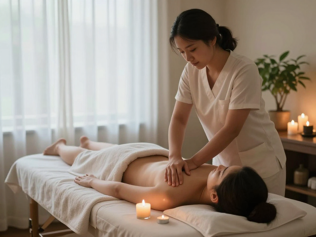 마사지와 아로마 테라피의 편안한 환경을 보여주는 이미지