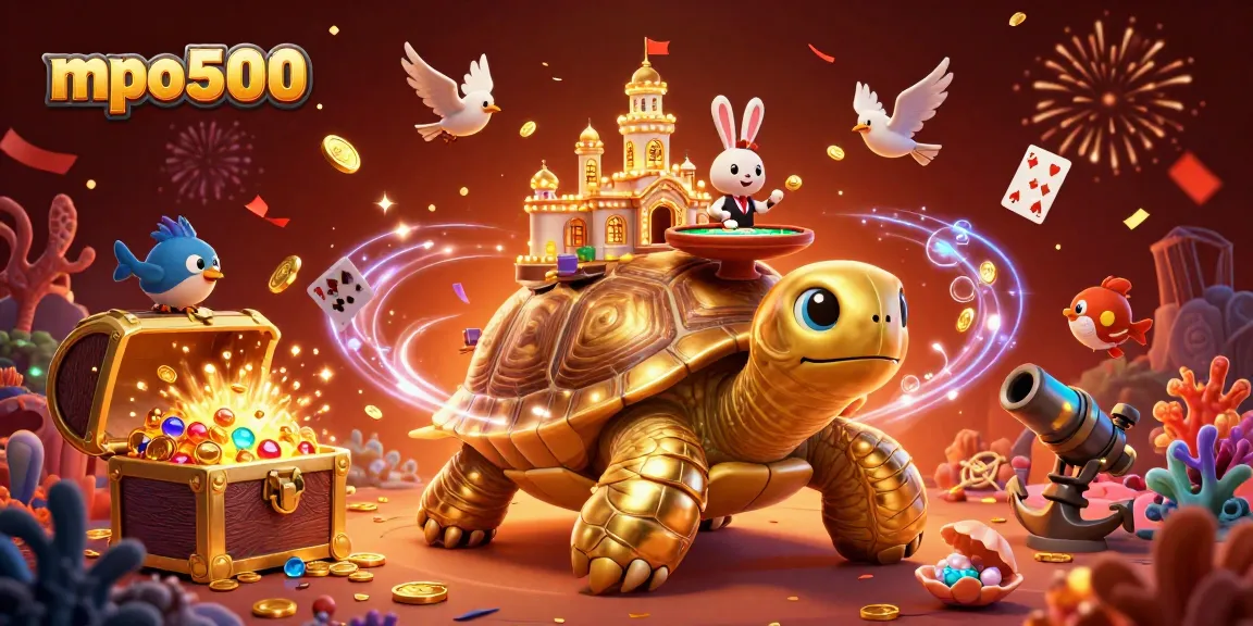 Experience the thrill of mpo500 with fun casino elements in a vibrant 3D scene.