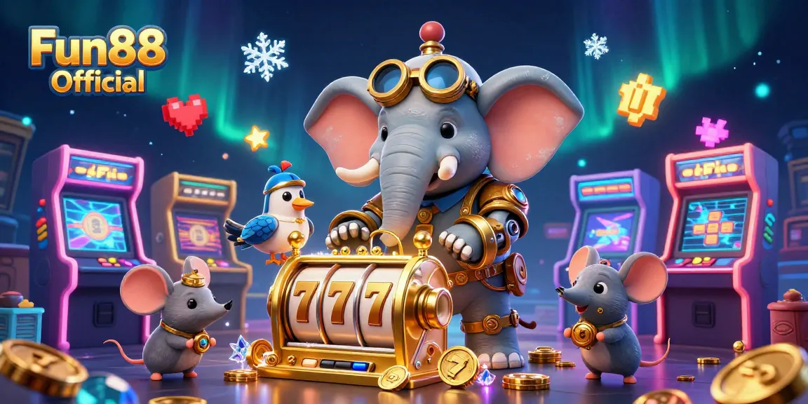 Engage with Fun88 Official's vibrant casino world featuring a steampunk elephant at the slots!