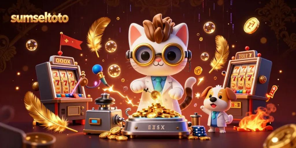 Experience winning moments with sumseltoto in a vibrant 3D casino scene filled with excitement.