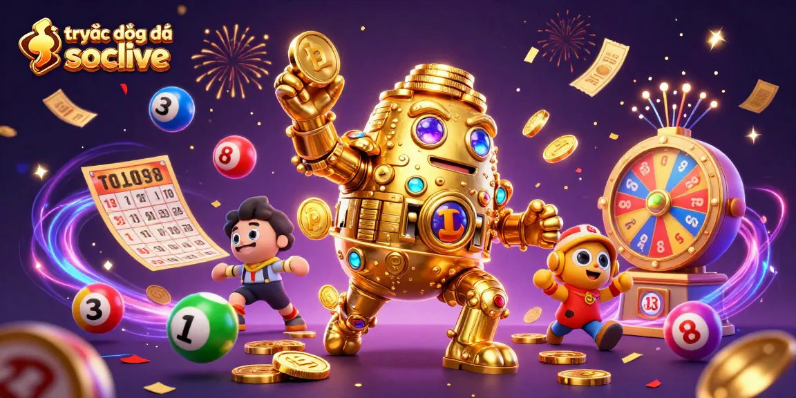 Enjoy thrilling trực tiếp bóng đá socolive experiences with 3D visuals of animated golden golem and festive gaming elements.
