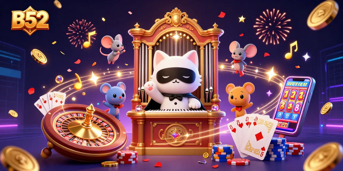 B52 captivates with an exhilarating casino scene featuring a phantom white cat and dynamic gaming elements.