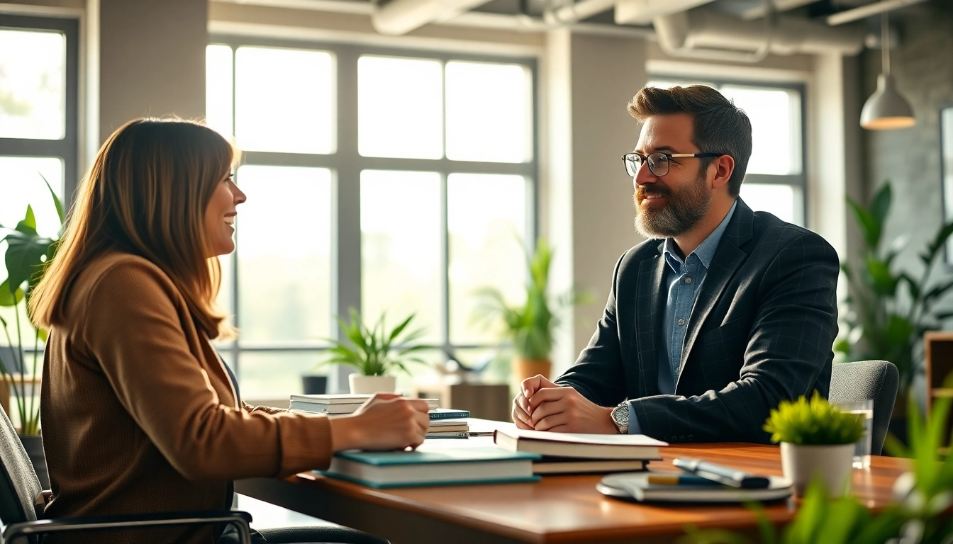 Engaging scene on how to find my perfect career with a coach and client interaction in a professional office.