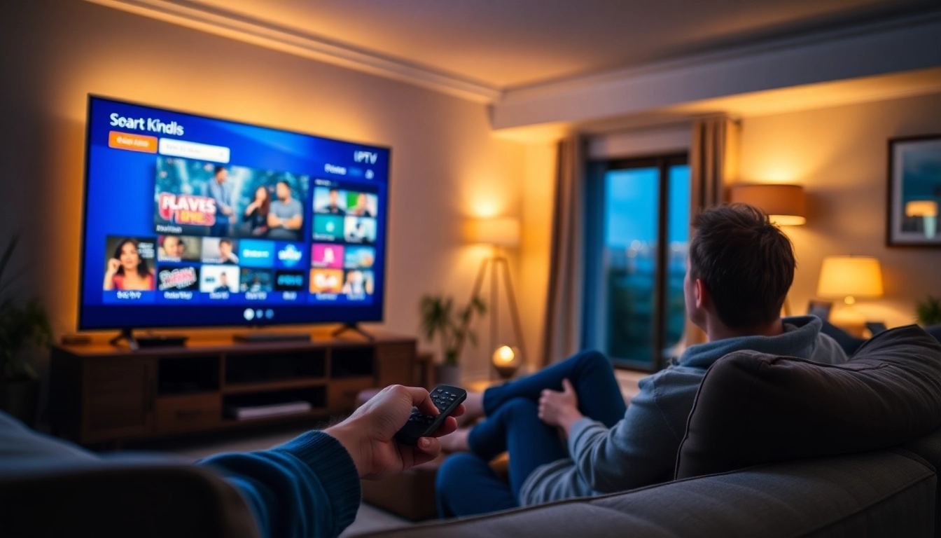 Experience iptv Canada with a cozy family watching diverse channels on a smart TV.