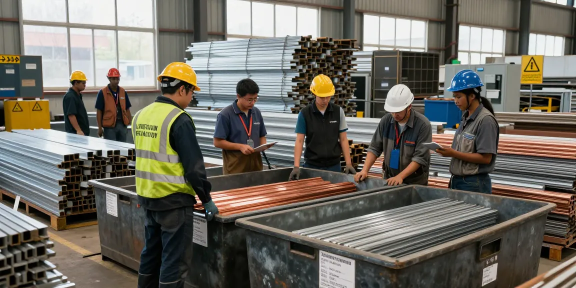 Kolaborasi tim di lingkungan industri scrap metal berkualitas https://www.scrapsolutionplace.com/ yang menunjukkan berbagai jenis logam.