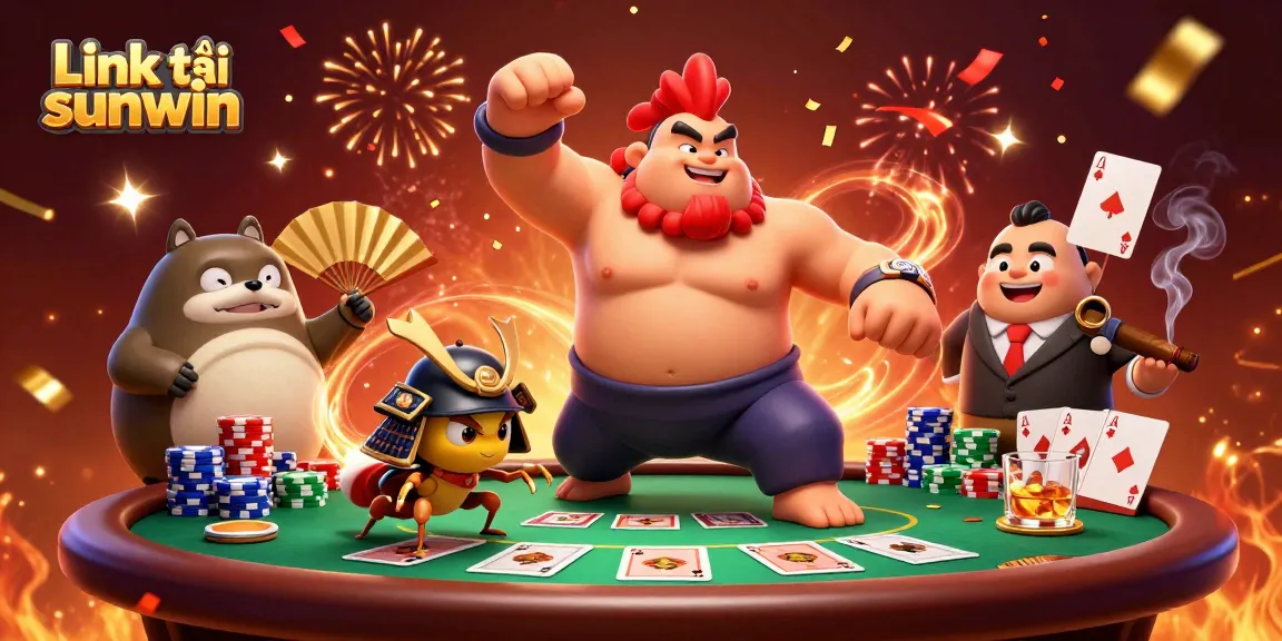 Experience the thrill with Link tải sunwin featuring colorful poker elements in a festive casino atmosphere.