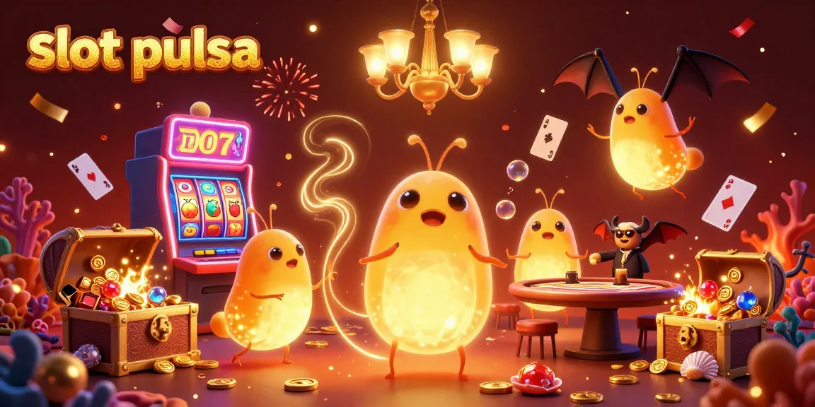 Spin and win with slot pulsa in this vibrant casino scene illuminated by glowing characters and festive elements.