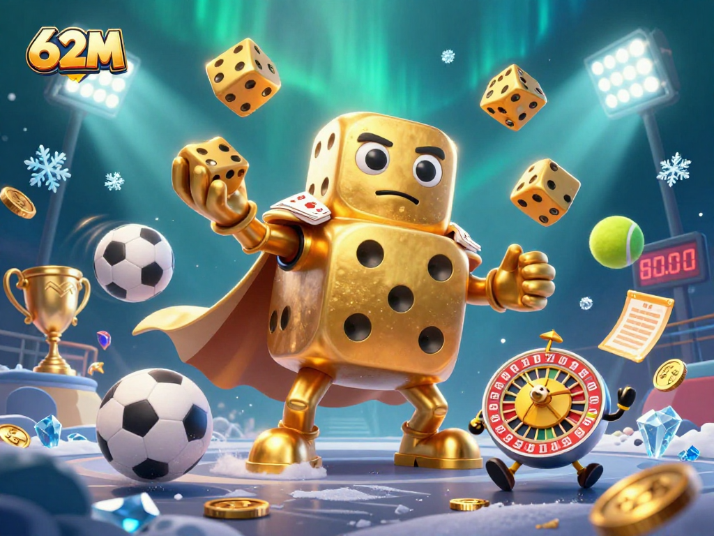 Divirta-se com 62M ao jogar com dados e elementos esportivos em um cassino vibrante.