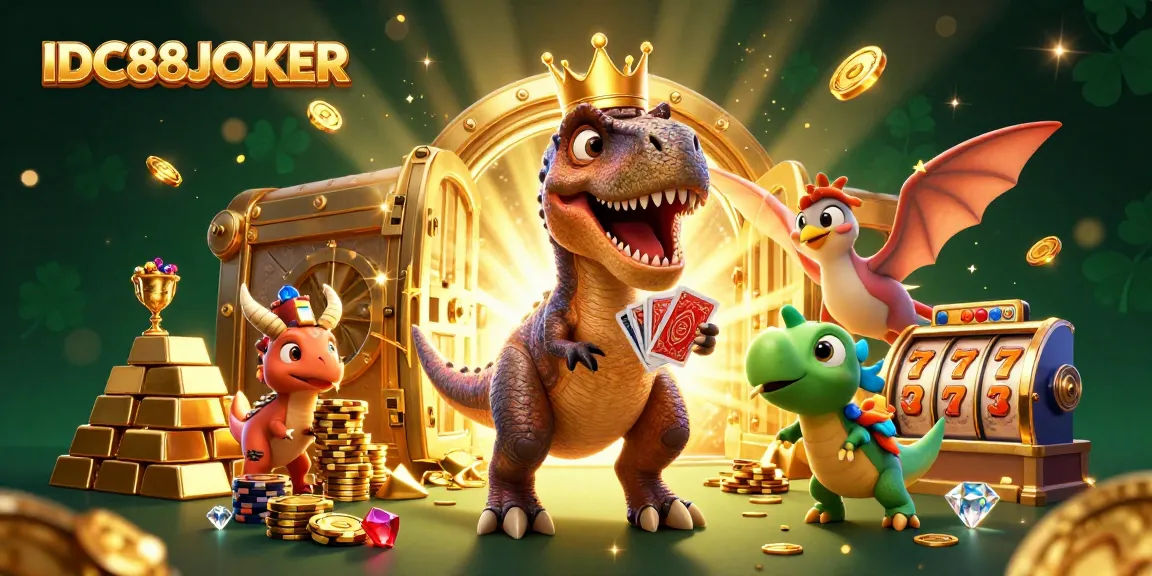 Engage in thrilling gaming adventures with IDC88JOKER, featuring vibrant casino elements and animated characters.