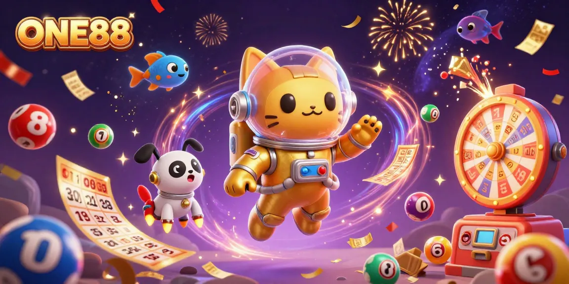 ONE88 engages players with dynamic lottery games, colorful elements, and a festival atmosphere.
