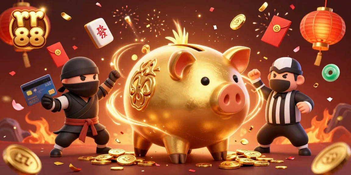 Experience the excitement of rr 88 with a dynamic scene featuring casino characters and festive elements.