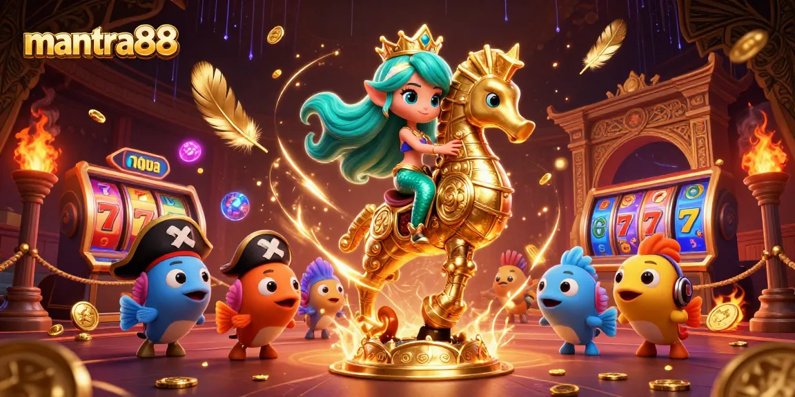 Engage in thrilling gameplay at mantra88 with a vibrant scene of a mermaid princess amidst casino excitement.