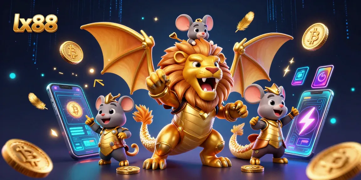 Experience the excitement of lx88 with a roaring chimera and crypto coins in a vibrant casino world.