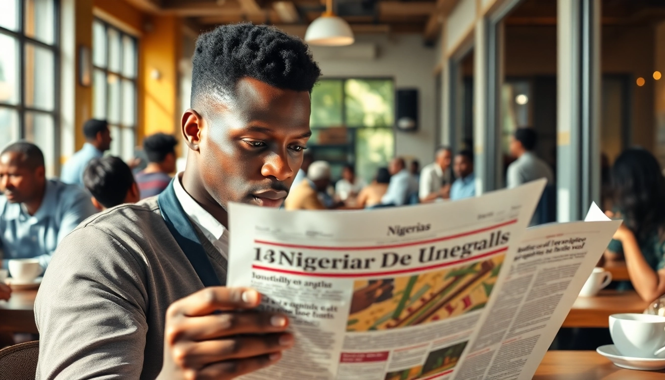 Nigerian Newspapers spread open on a cafe table, capturing the latest news and stories.