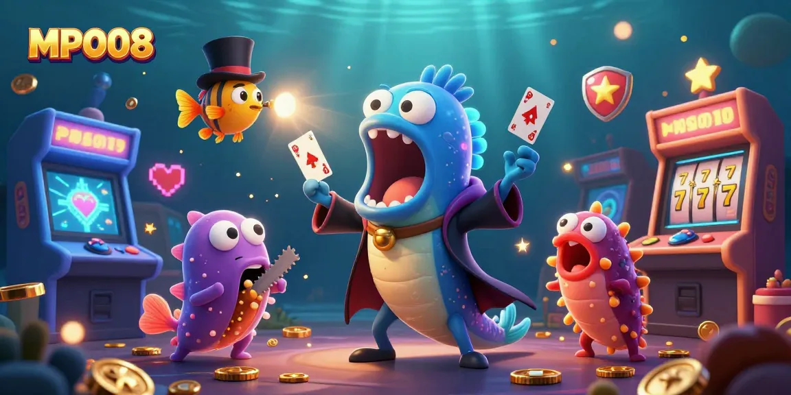 MPO08 enhances gaming thrill in a vibrant, interactive 3D casino scene full of dynamic characters and elements.