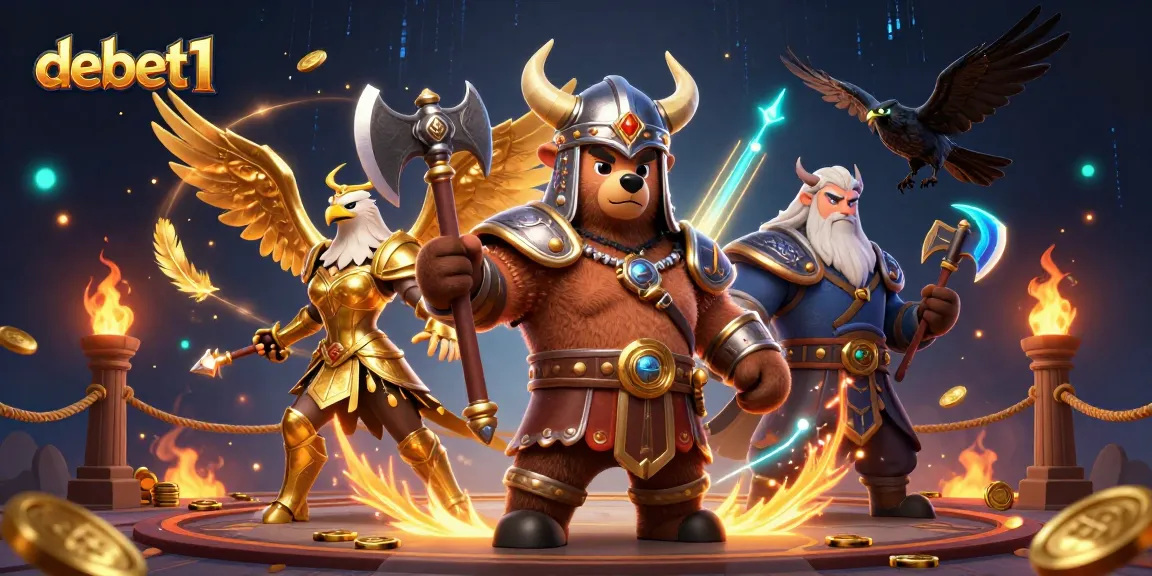 Engage in epic battles with debet1's Viking-themed gaming experience featuring bold characters and gold!