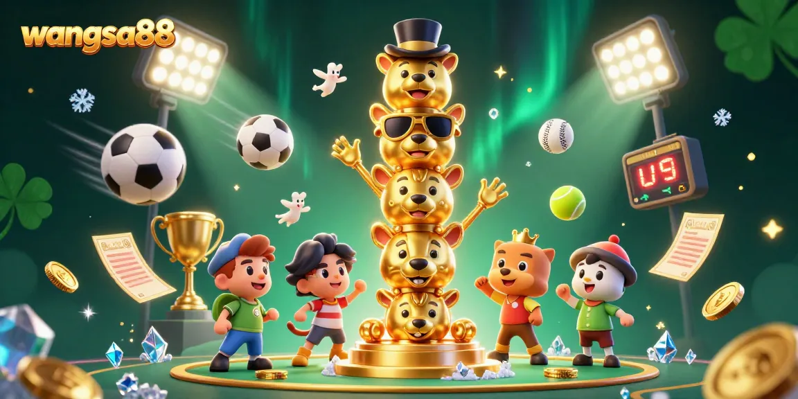 Experience the thrill of gaming with wangsa88's dynamic casino-themed illustration featuring vibrant characters and sports elements.