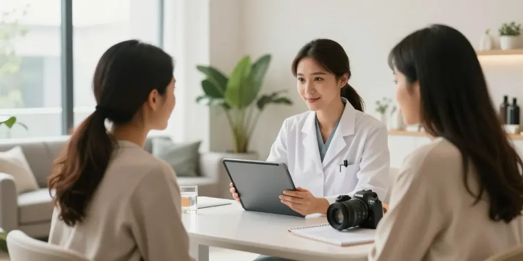 Alternatives to QOVES in a welcoming beauty consultation with an aesthetics specialist