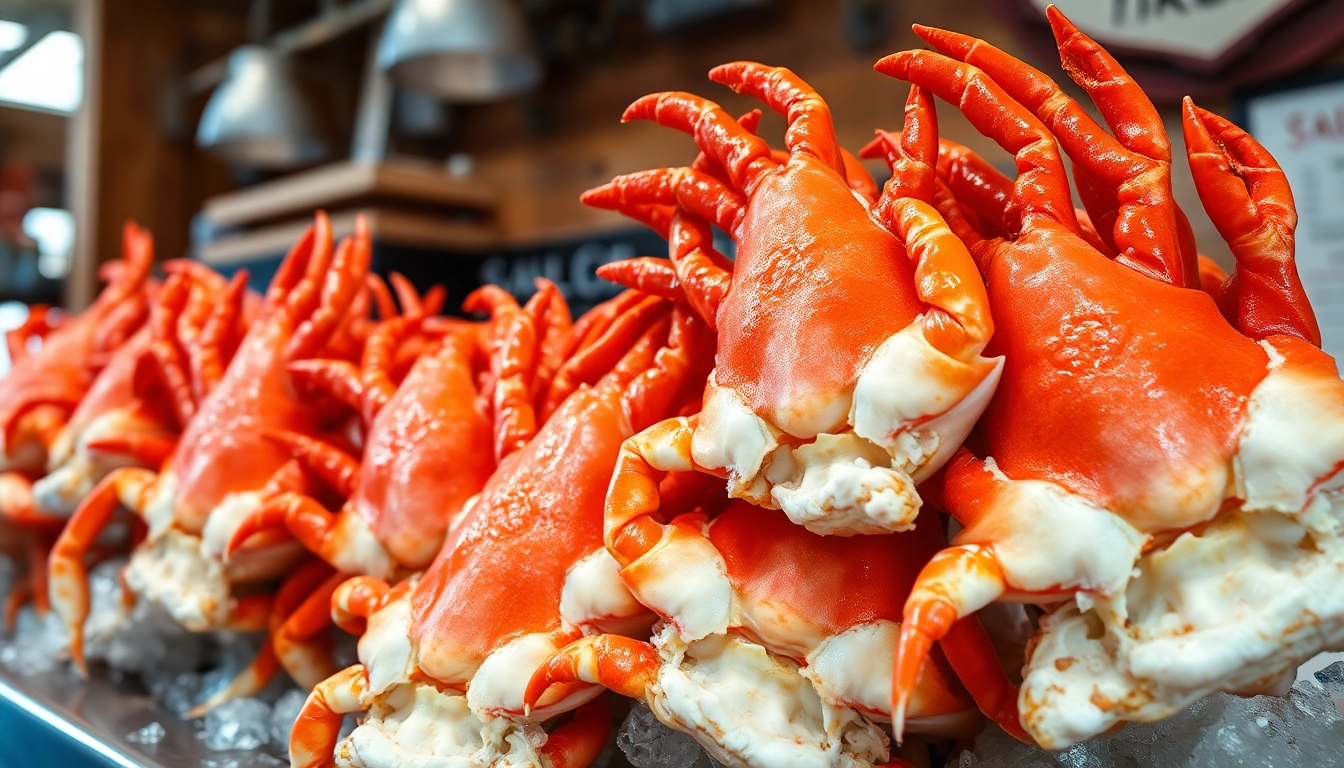 Fresh snow crab clusters displayed by a snow crab wholesale supplier, showcasing quality seafood.