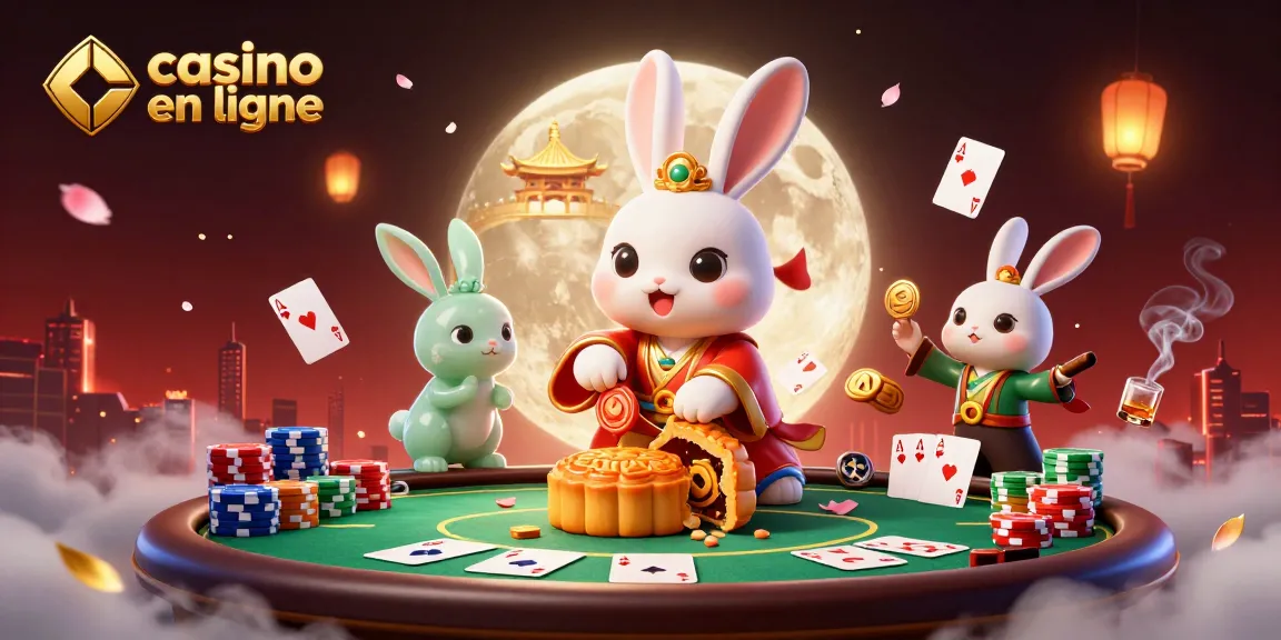 Plonger dans l'univers du casino en ligne avec un lapin lunaire et des jetons de poker astucieux.