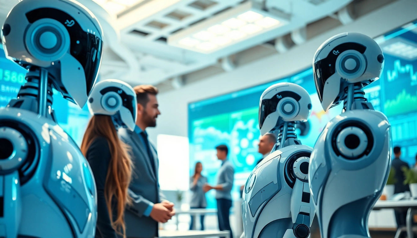 AI bots engaging with users, showcasing innovation and interaction in a modern workspace